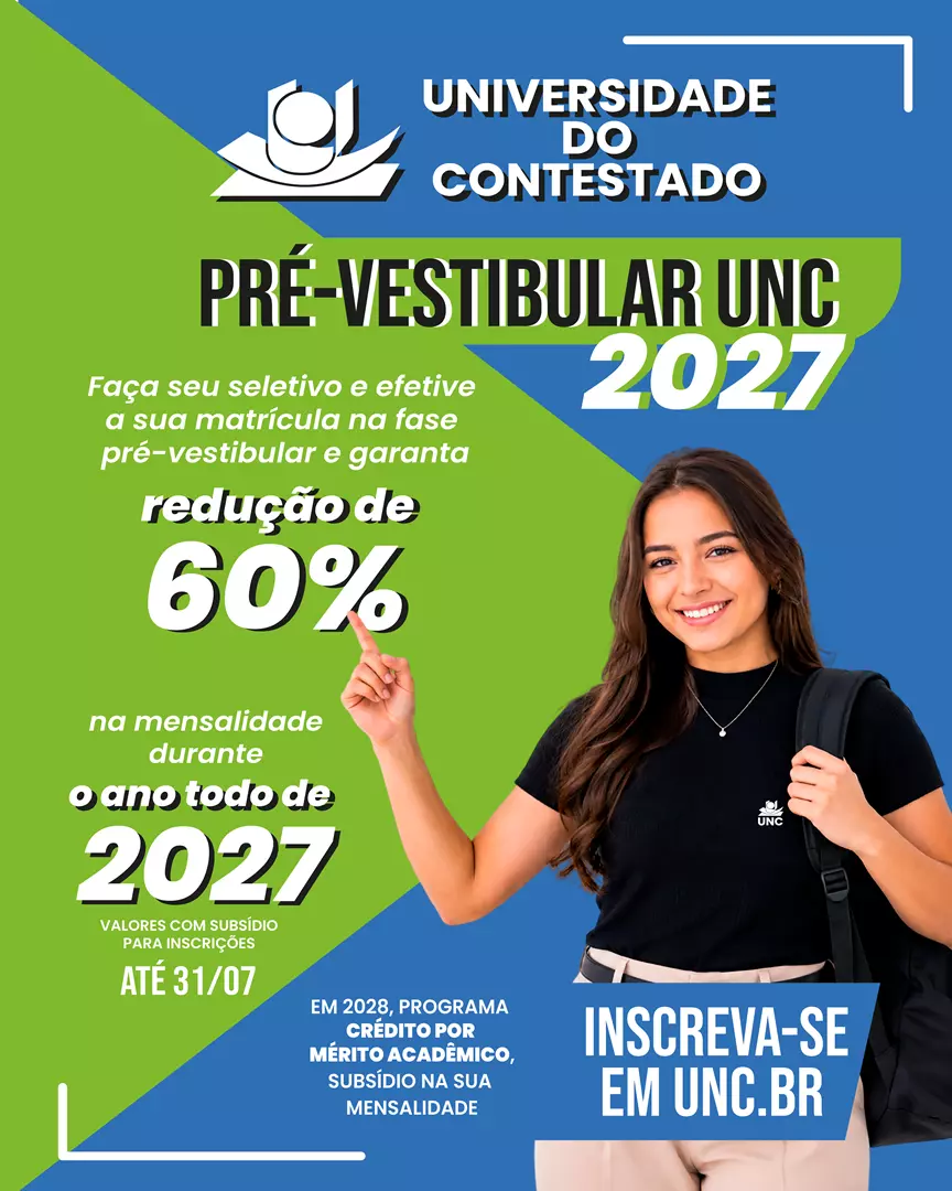 Pré-Vestibular UNC 2027: Oportunidade de graduação com 60% de redução nas mensalidades de 2027